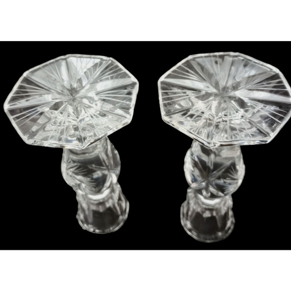 American Cut Eleanor set Of 2 Crystal Candlesticks - Picture 2 of 4